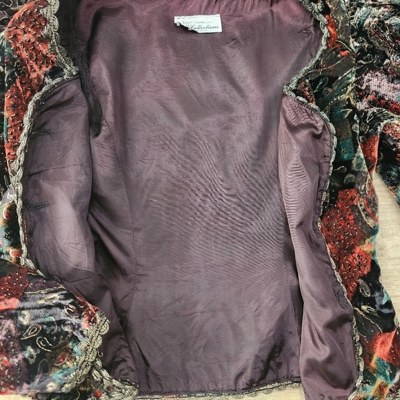 80s VINTAGE SHUET YOUNG For HW, Black Floral Velour Teddy Jacket, US Women's 6 - Picture 6 of 12